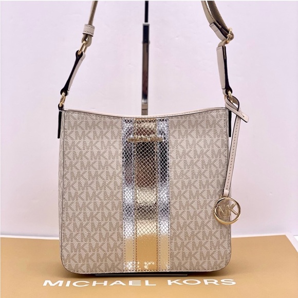 Michael Kors Jet Set Travel Small Logo Metallic Messenger Bag Crossbody - Picture 3 of 10